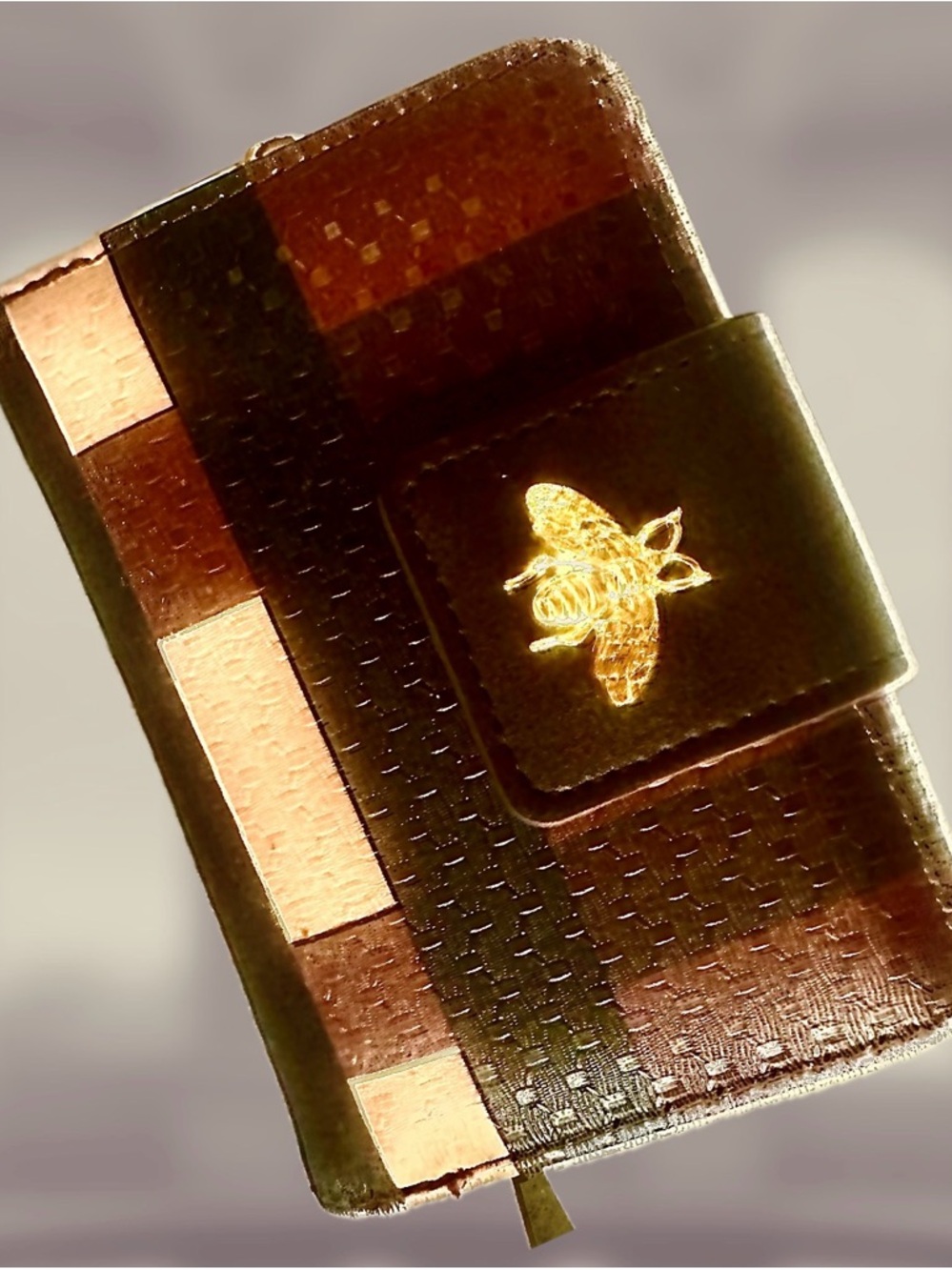 Brown Plaid Wallet with Gold Bee Accent